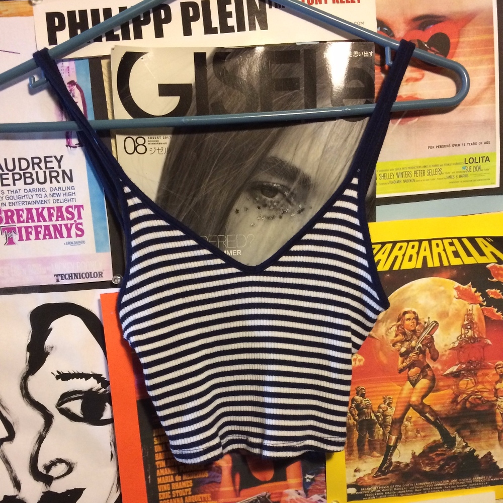 Forever 21 cropped blue and white striped top